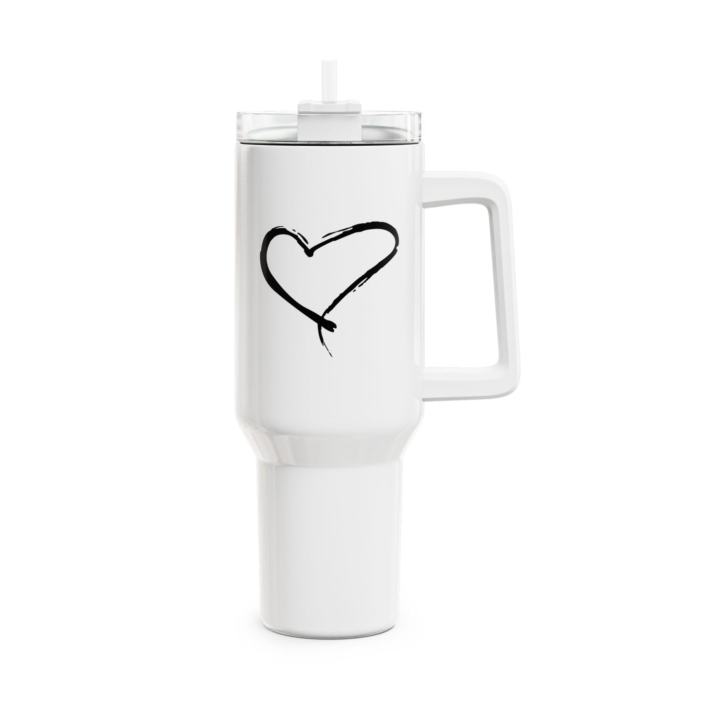 HERZ BILD HERZCHEN HANDGEZEICHNET • Liebesbeweis Geschenk, LOVE Liebesbotschaft • Tumbler mit Henkel & Strohhalm • XXL Reisebecher 1,2L