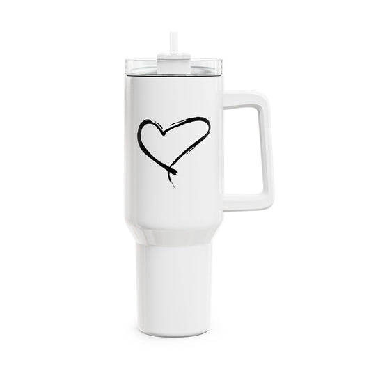 HERZ BILD HERZCHEN HANDGEZEICHNET • Liebesbeweis Geschenk, LOVE Liebesbotschaft • Tumbler mit Henkel & Strohhalm • XXL Reisebecher 1,2L