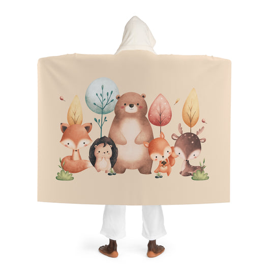 TIER FAMILIE NIEDLICH COMIC • Kapuzen Kuscheldecke Beige Creme • Wohndecke Sherpa 130cm x 180cm