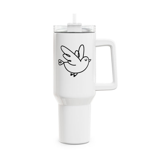 VOGEL HERZ ZEICHNUNG NIEDLICH SÜß • Tumbler mit Henkel & Strohhalm • XXL Reisebecher 1,2L