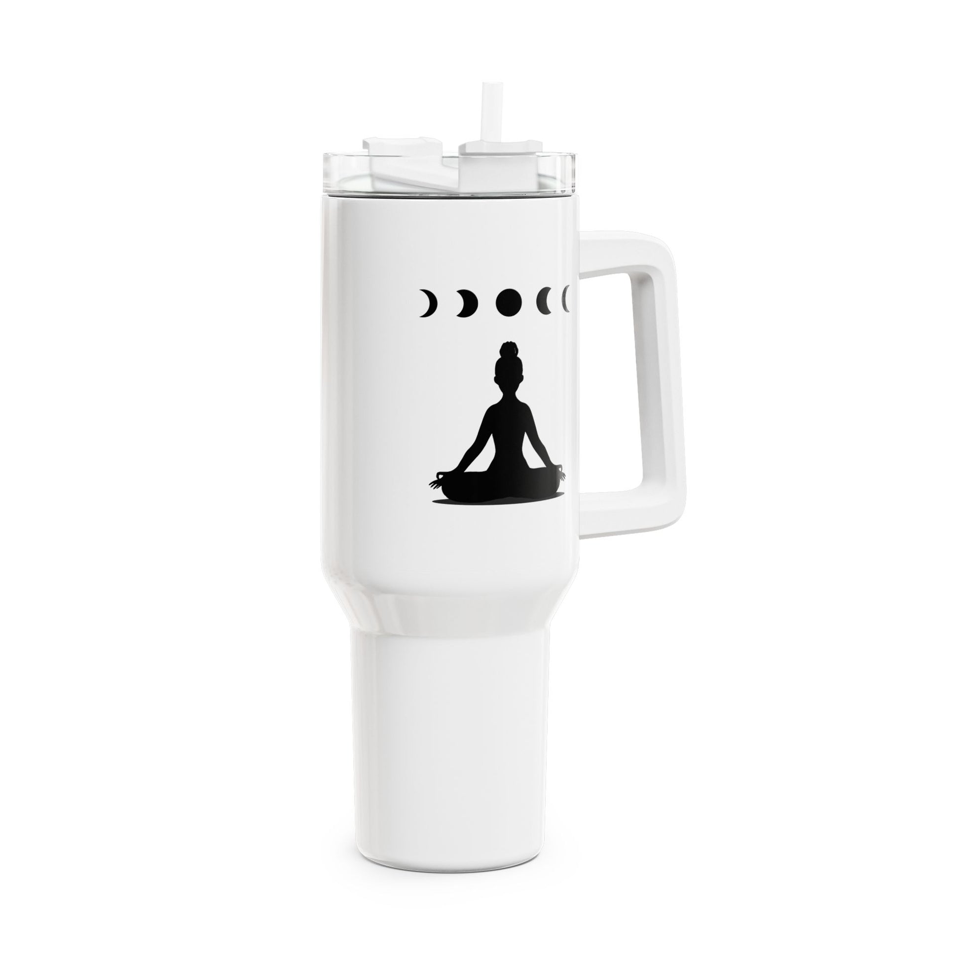 MONDPHASEN YOGA MEDITATION POSE ASANA • Tumbler mit Henkel & Strohhalm • XXL Reisebecher 1,2L - YOGA SANTA