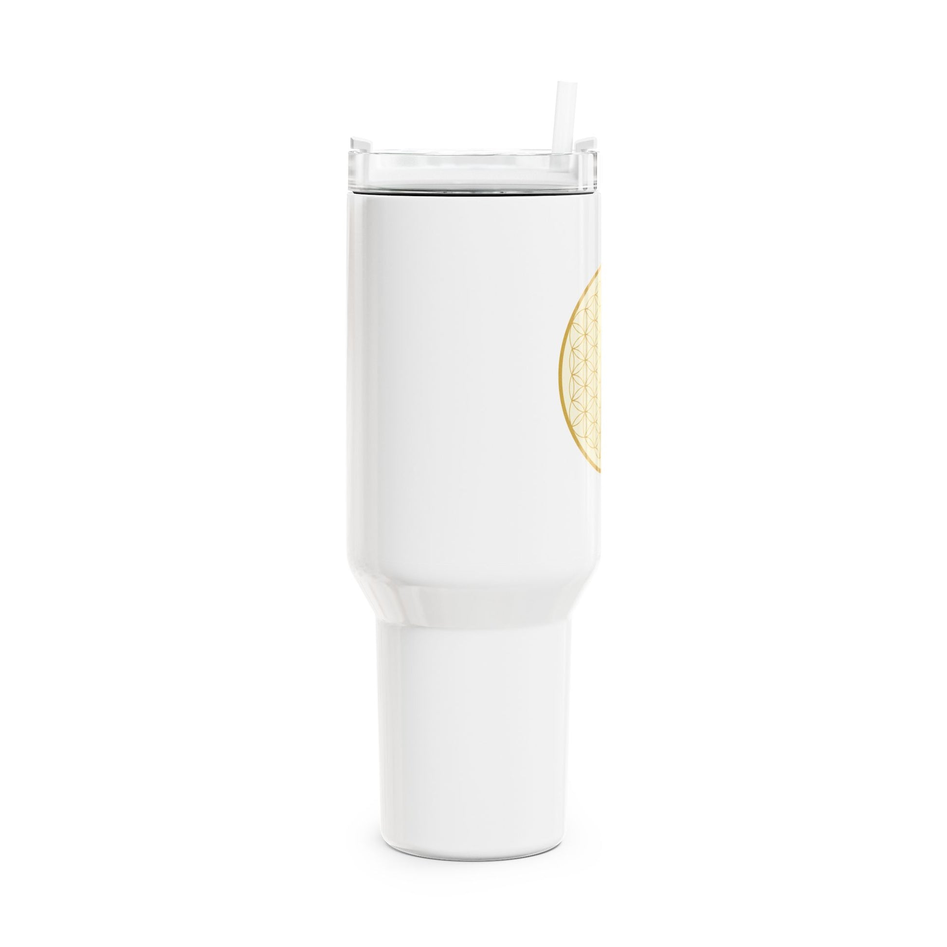 BLUME DES LEBENS GOLDGELB • Tumbler mit Henkel & Strohhalm • XXL Reisebecher 1,2L - YOGA SANTA