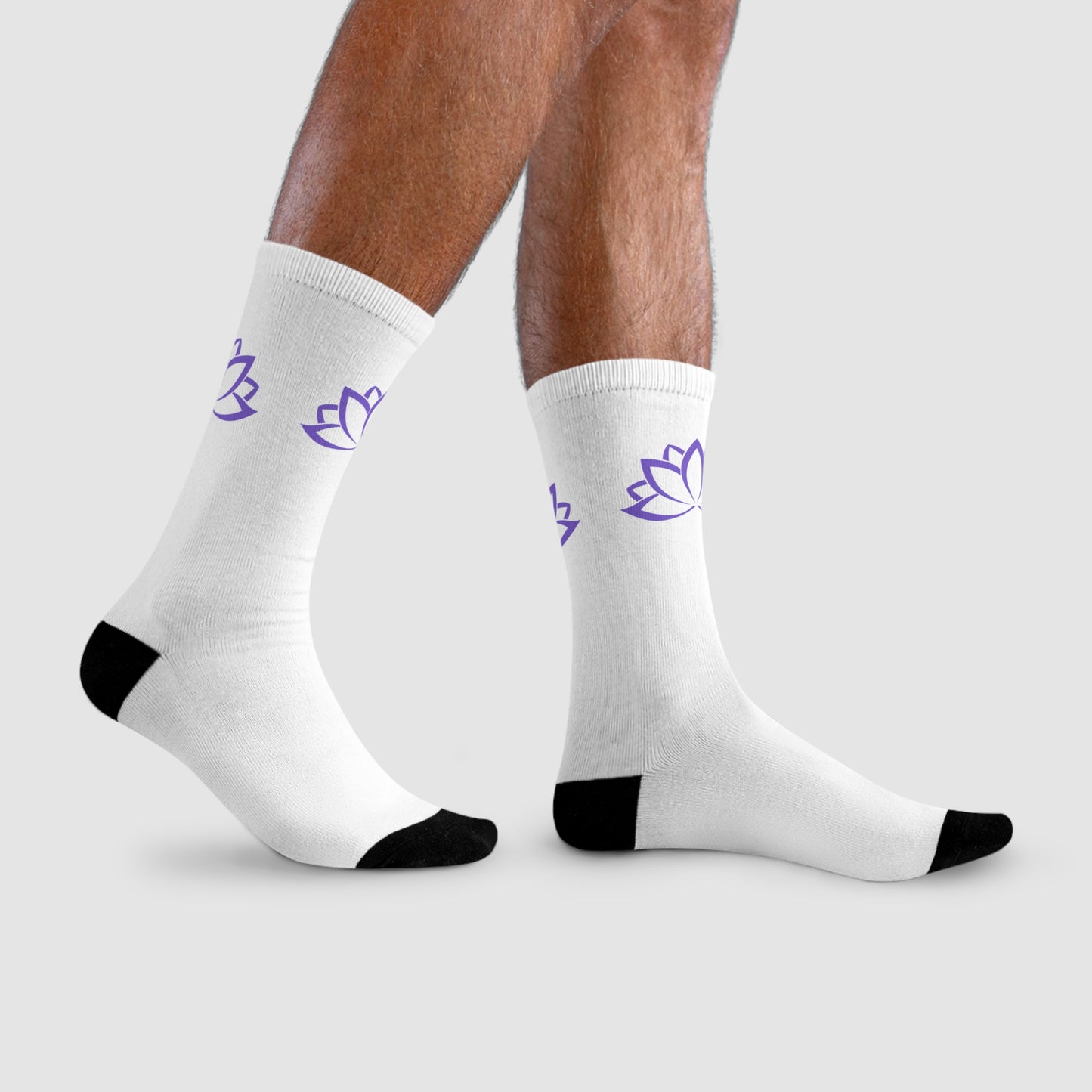 LOTUSBLÜTE BLUME LILA ZEICHNUNG MINIMALISTISCH • Edle Blume • Crew Socken Weiß mit Motiv