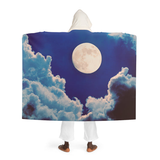 MOND HIMMEL WOLKEN • Kapuzen Kuscheldecke Blau • Wohndecke Sherpa 130cm x 180cm