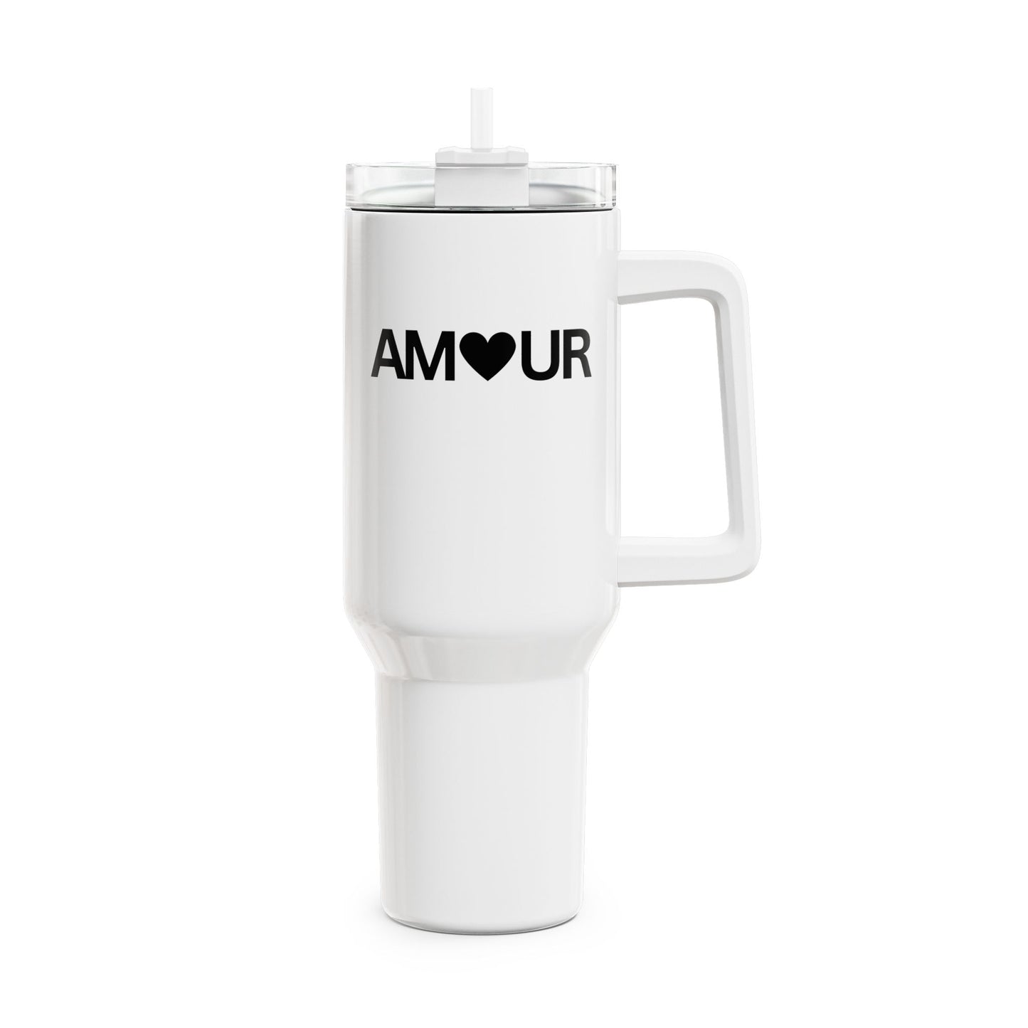 AMOUR HERZ - LIEBESBEWEIS LIEBESBOTSCHAFT • Tumbler mit Henkel & Strohhalm • XXL Reisebecher 1,2L