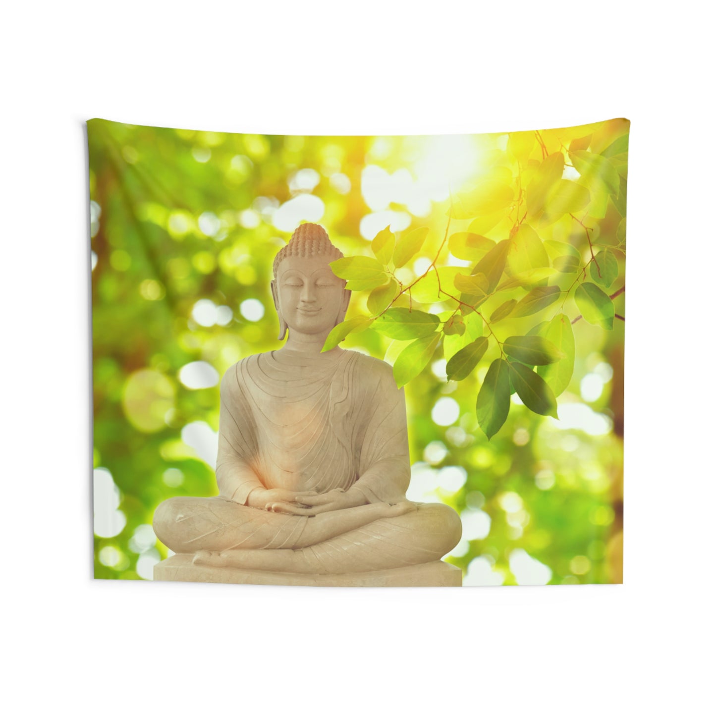 BUDDHA VOR GRÜNEN BLÄTTERN & Sonnenstrahlen • Wandtuch • Wandttepich • Wanddekor in v. Größen bis XXL