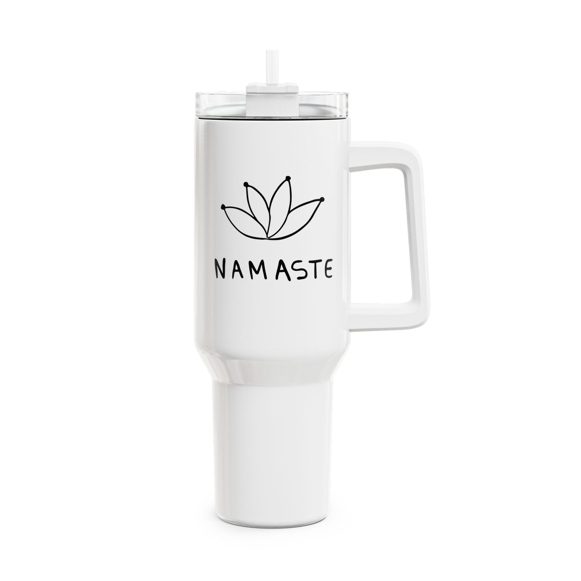 NAMASTE LOTUSBLUME NIEDLICHE ZEICHNUNG • Tumbler mit Henkel & Strohhalm • XXL Reisebecher 1,2L - YOGA SANTA