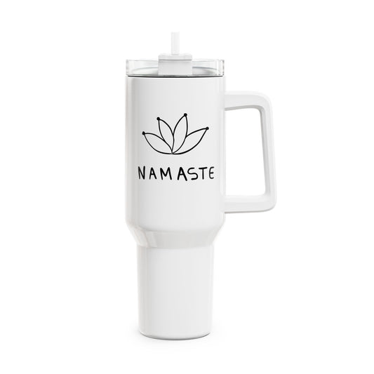 NAMASTE LOTUSBLUME NIEDLICHE ZEICHNUNG • Tumbler mit Henkel & Strohhalm • XXL Reisebecher 1,2L - YOGA SANTA