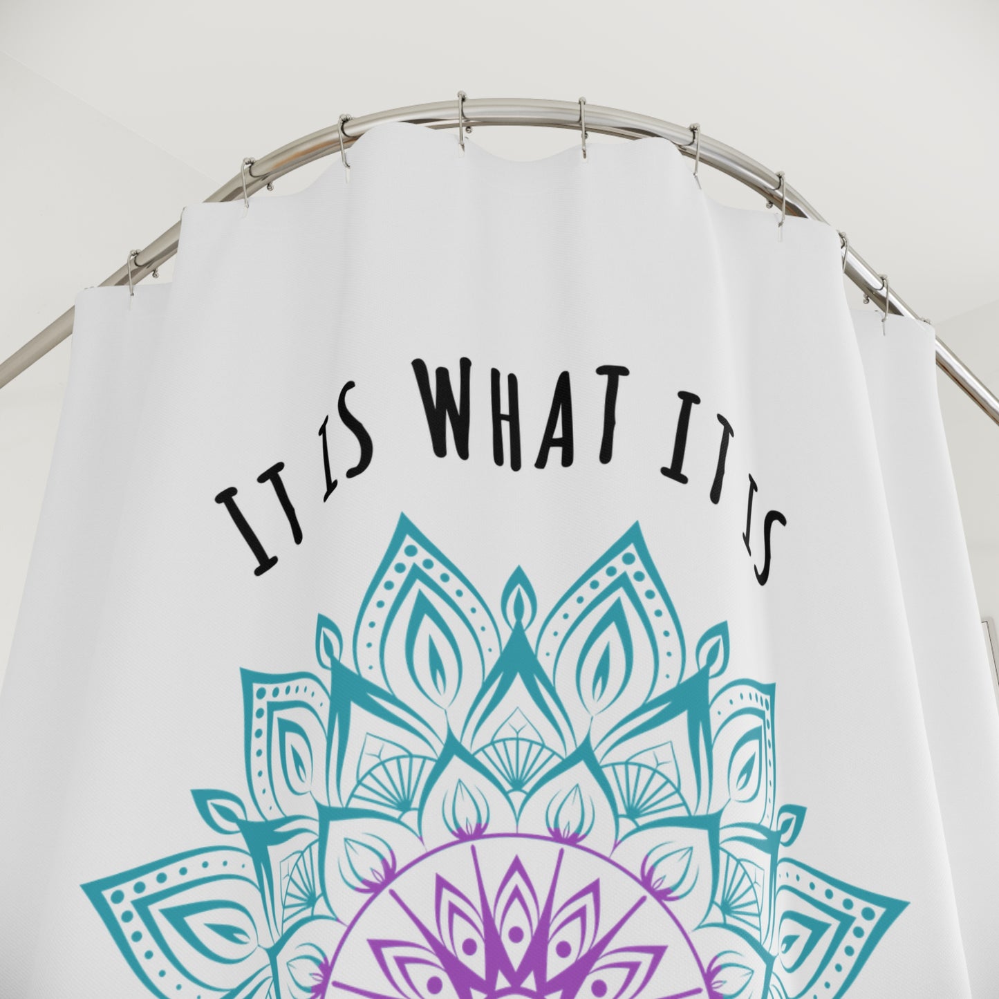 IT IS WHAT IT IS - MANDALA BLUME • Hochwertiger, Schöner Duschvorhang 180x200 cm Weiss