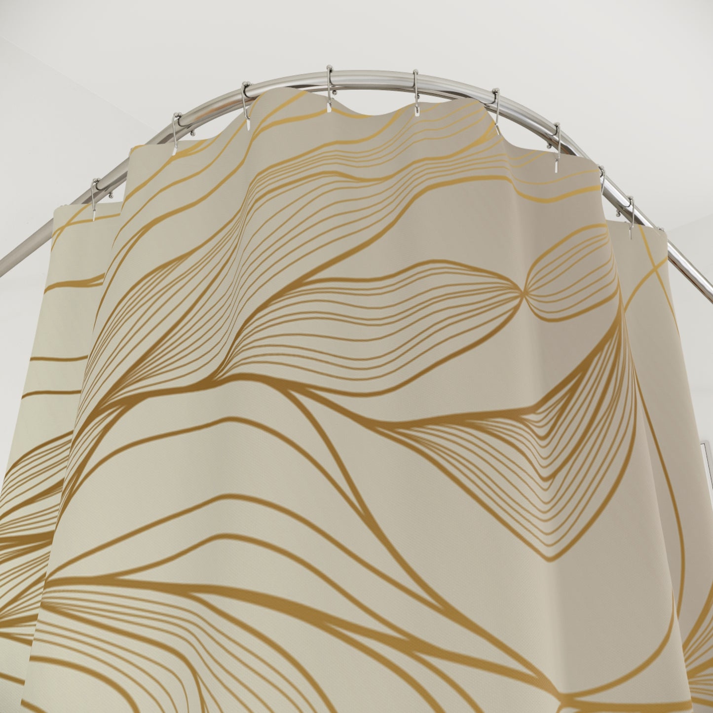GOLDENE STRÜMUNG - FLIESENDE WELLEN - EIN HAUCH VON LUXUS • Hochwertiger, Schöner Duschvorhang 180x200 cm Weiss