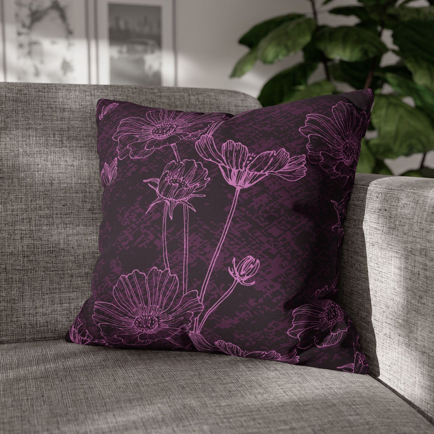 BLUMEN ROSA • Deko Kissenbezug mit Reißverschluss Quadratisch LILA VIOLET