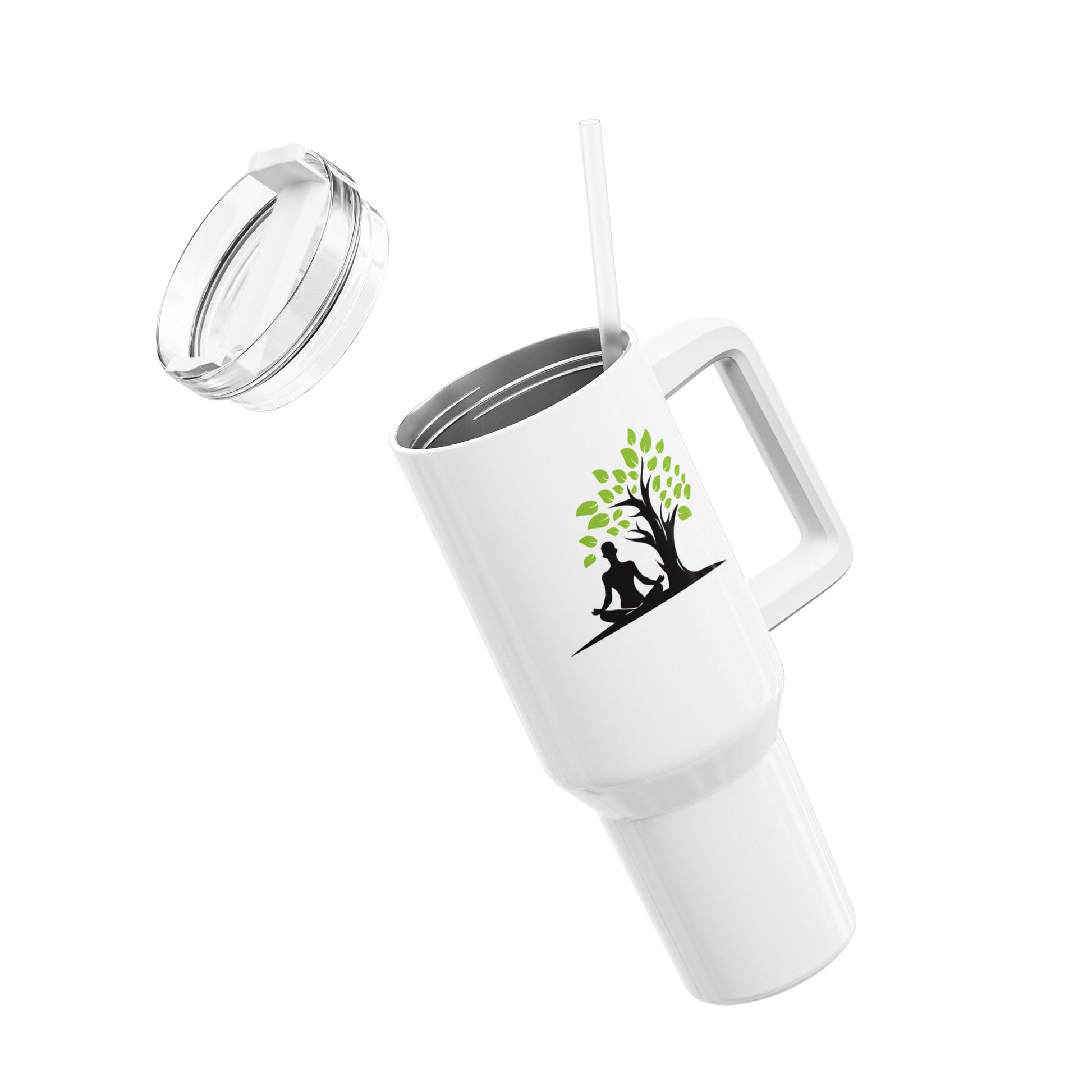 YOGI MEDITIERT UNTER BAUM  • Tumbler mit Henkel & Strohhalm • XXL Reisebecher 1,2L - YOGA SANTA