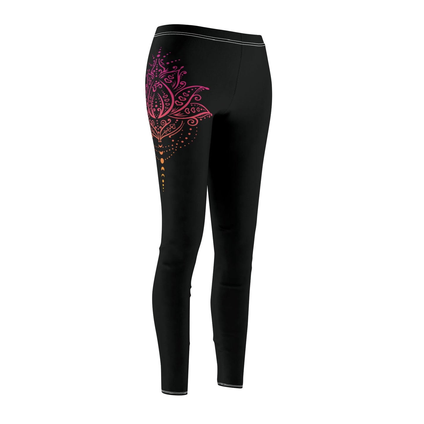 LOTUSBLUME MIT MONDPHASEN PINK ROSA • Damen-Leggings Schwarz mit Print Aufdruck • Beste Leggings für Sport & Alltag