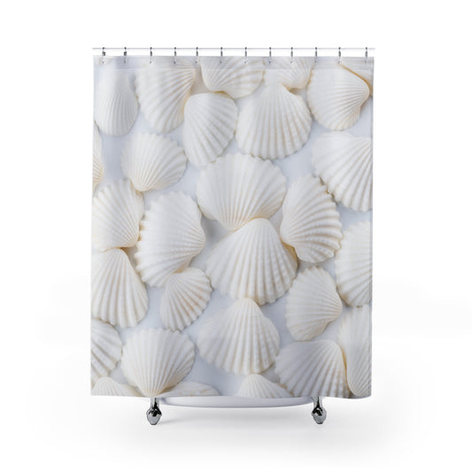 MUSCHELN MEER STRANDMOTIV • Hochwertiger, Schöner Duschvorhang 180x200 cm Weiss