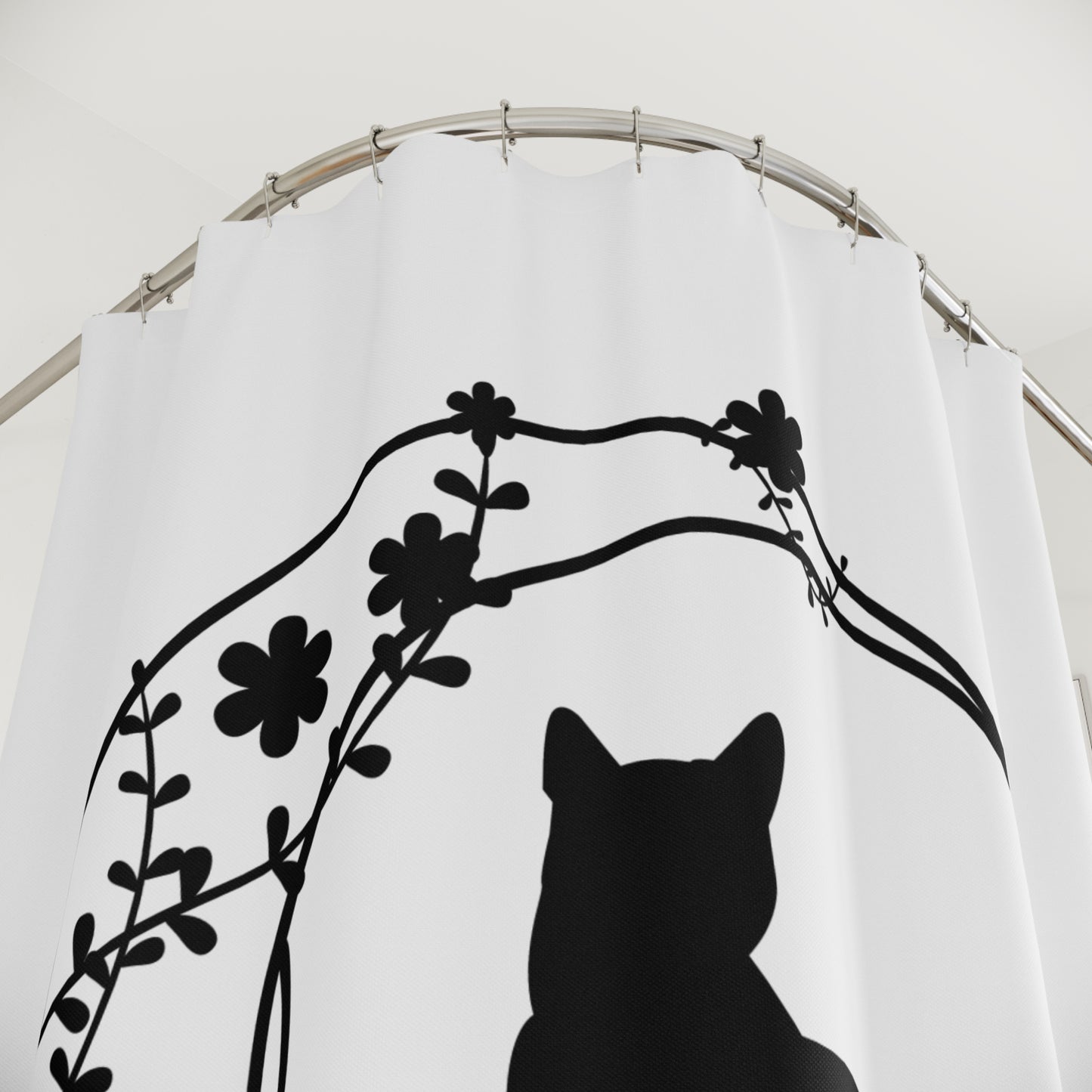 KATZE IM MOND • Hochwertiger, Schöner Duschvorhang 180x200 cm Weiss
