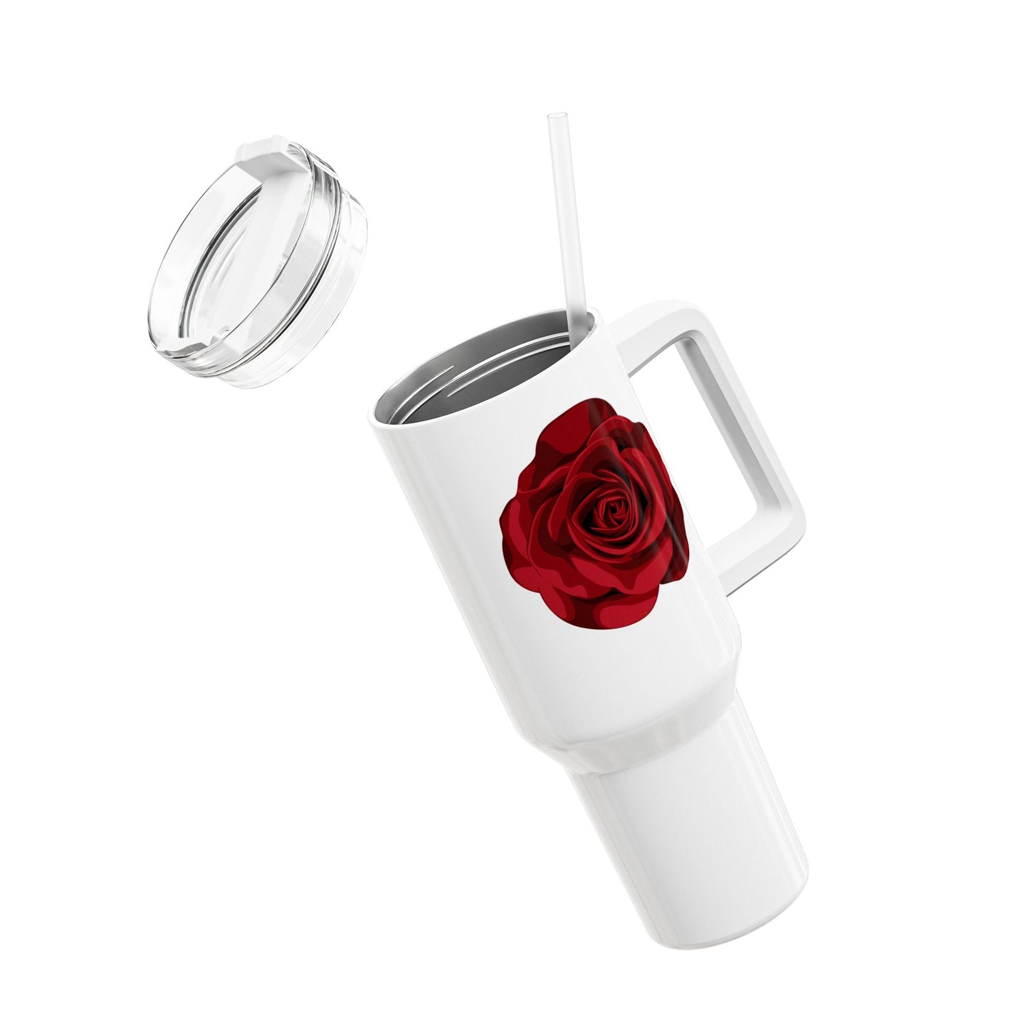ROSENBLÜTE BLUMENBLÜTE ROT • Tumbler mit Henkel & Strohhalm • XXL Reisebecher 1,2L