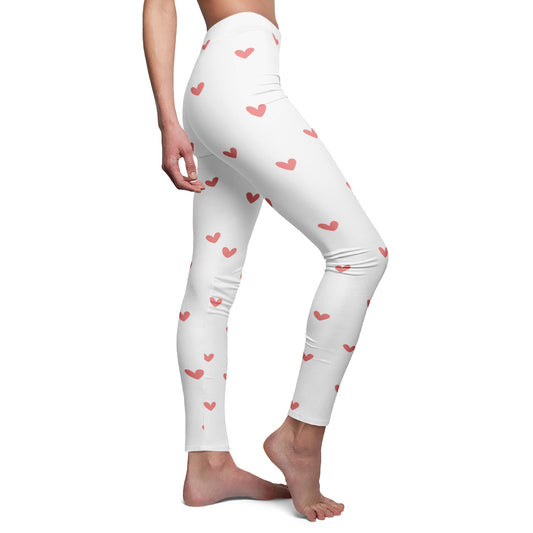 HERZCHEN HERZ PRINT Leggings Damen Weiß • Niedliche Süße Herzchen Muster Leggins Hose • Beste Leggings für Sport & Alltag