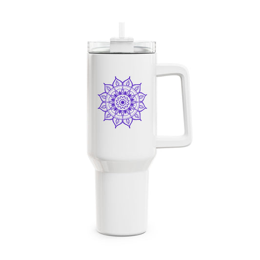 MANDALA LILA BLUME VIOLET • Tumbler mit Henkel & Strohhalm • XXL Reisebecher 1,2L - YOGA SANTA