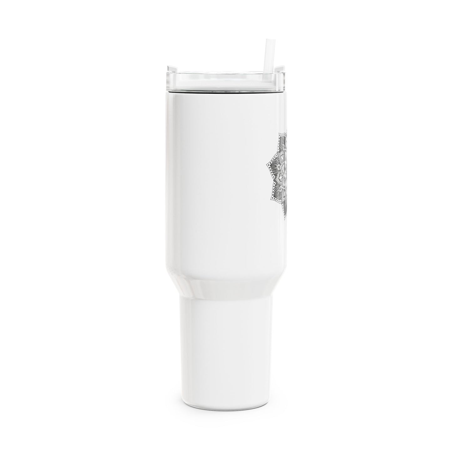 MANDALA ZEICHNUNG BLUME BLÜTE • Tumbler mit Henkel & Strohhalm • XXL Reisebecher 1,2L