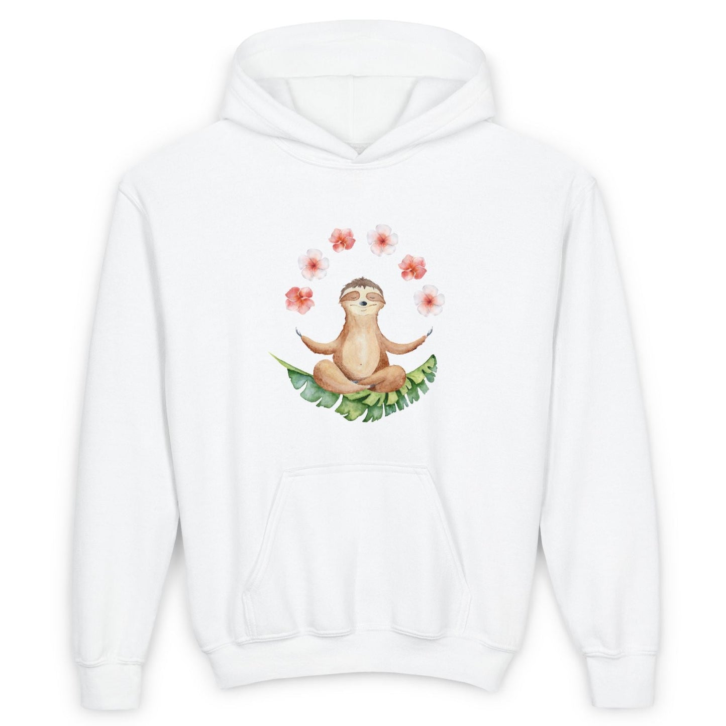 FAULTIER MEDITATION TIERYOGA NIEDLICH SÜß MIT BLUMEN • Kinder Hoodie für Mädchen & Jungen (7–16 Jahre) | Kuschelweiche Baumwolle 🌿