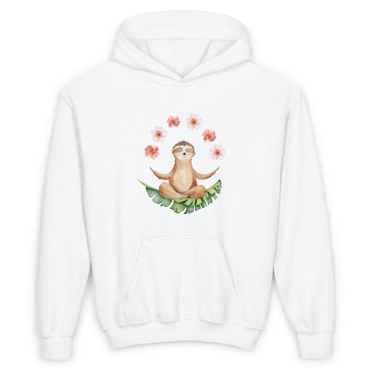 FAULTIER MEDITATION TIERYOGA NIEDLICH SÜß MIT BLUMEN • Kinder Hoodie für Mädchen & Jungen (7–16 Jahre) | Kuschelweiche Baumwolle 🌿