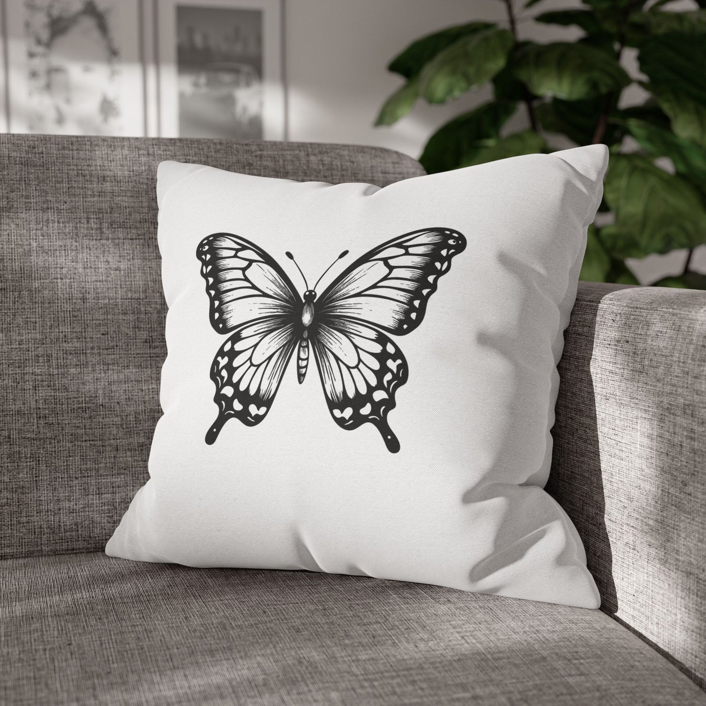 SCHMETTERLING SCHÖN • Deko Kissenbezug mit Reißverschluss Quadratisch Weiß