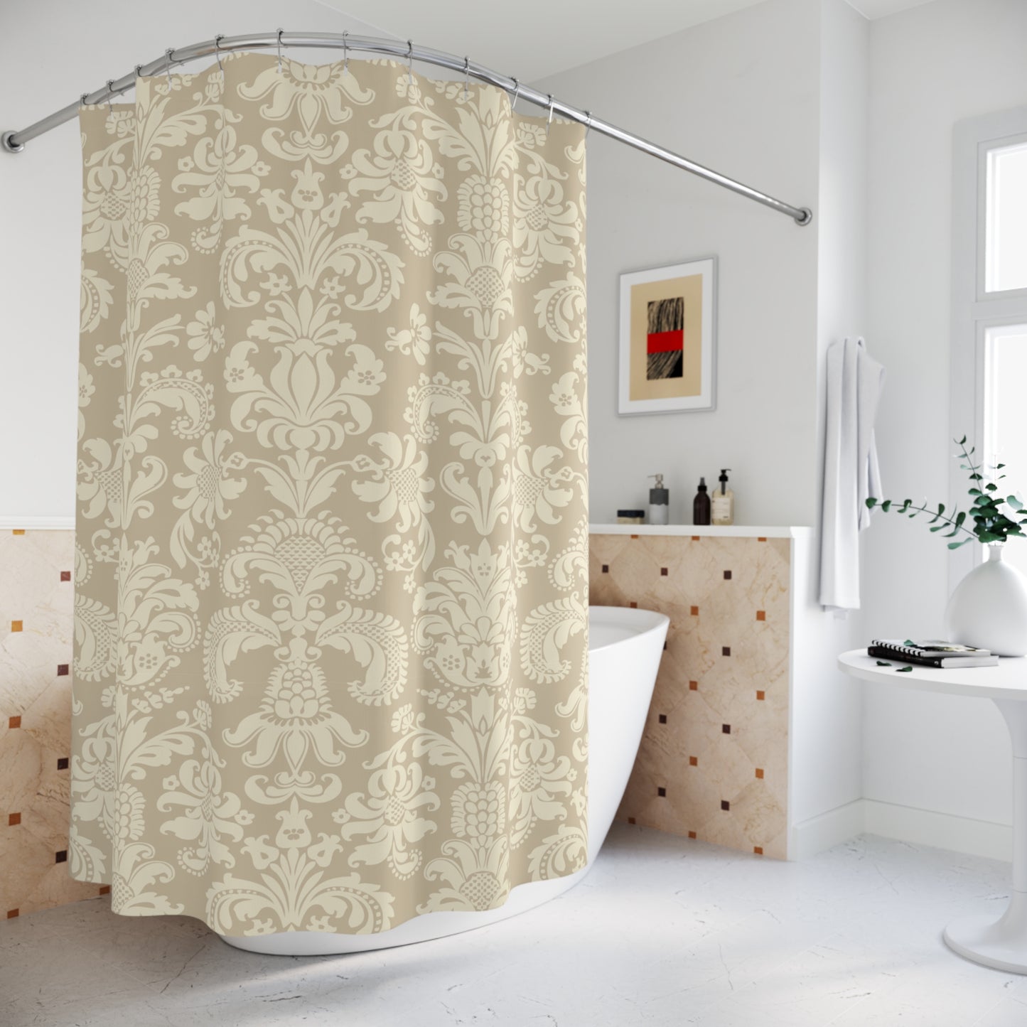 FLORALES BAROCK MUSTER • KÖNIGLICHER Duschvorhang 180x200 cm Beige
