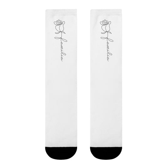 FAMILIA SCHRIFTZUG ROSE BLUME MOTIV • HAPPY SOCKS Crew Socken Weiß mit Motiv