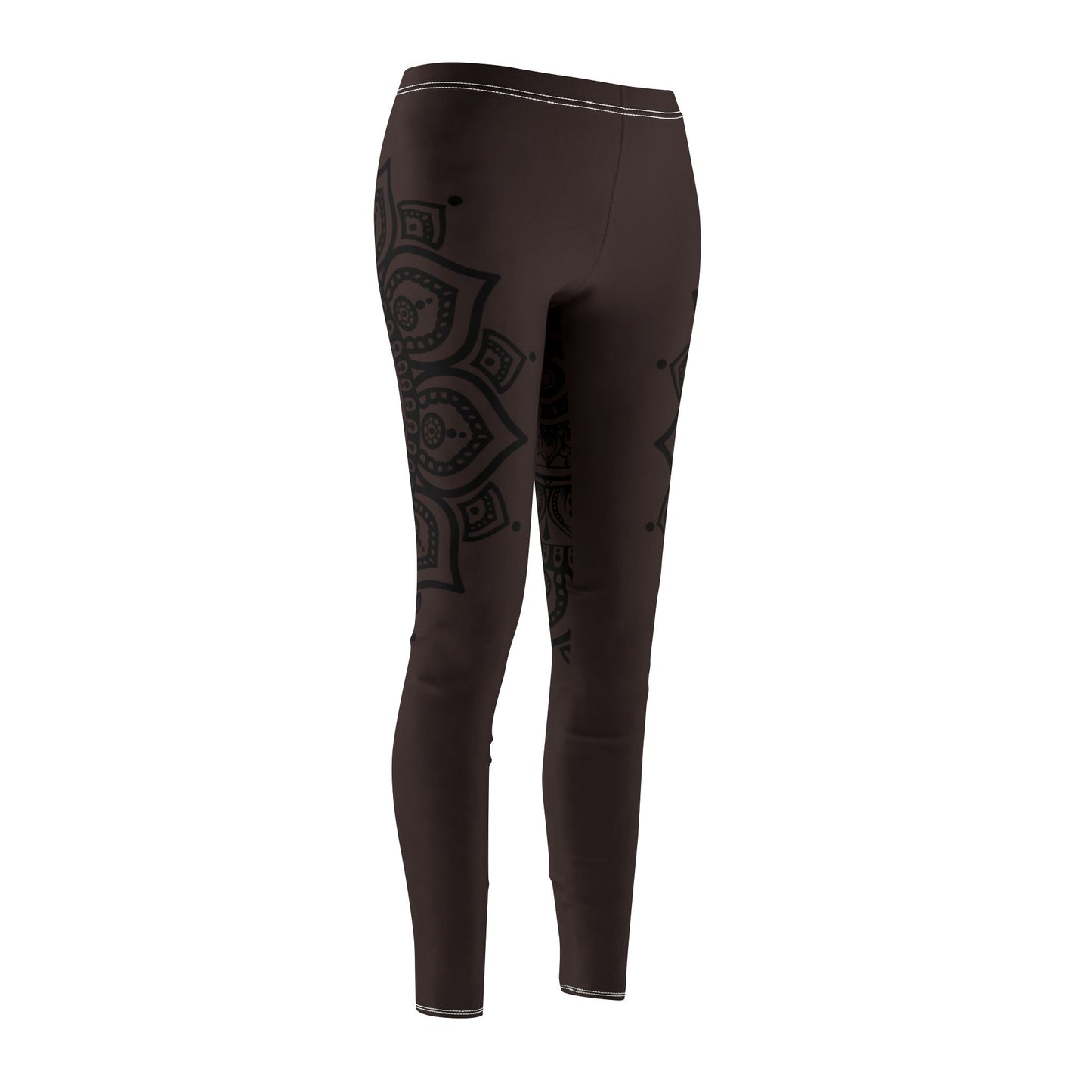MANDALA BLUME • Damen-Leggings Braun mit Floralem Print Aufdruck Muster • Beste Leggings für Sport & Alltag