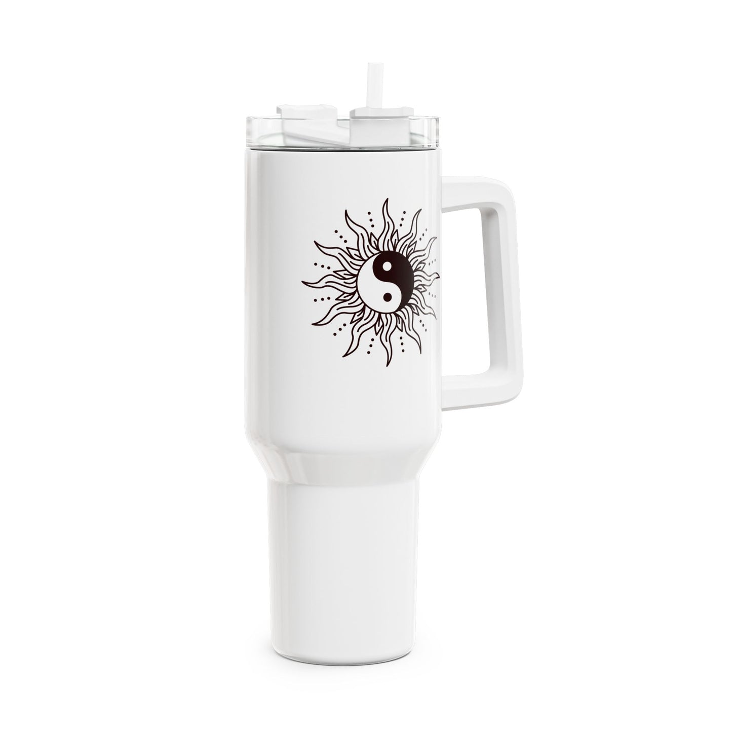 YING YANG ZEICHEN SONNE • Tumbler mit Henkel & Strohhalm • XXL Reisebecher 1,2L