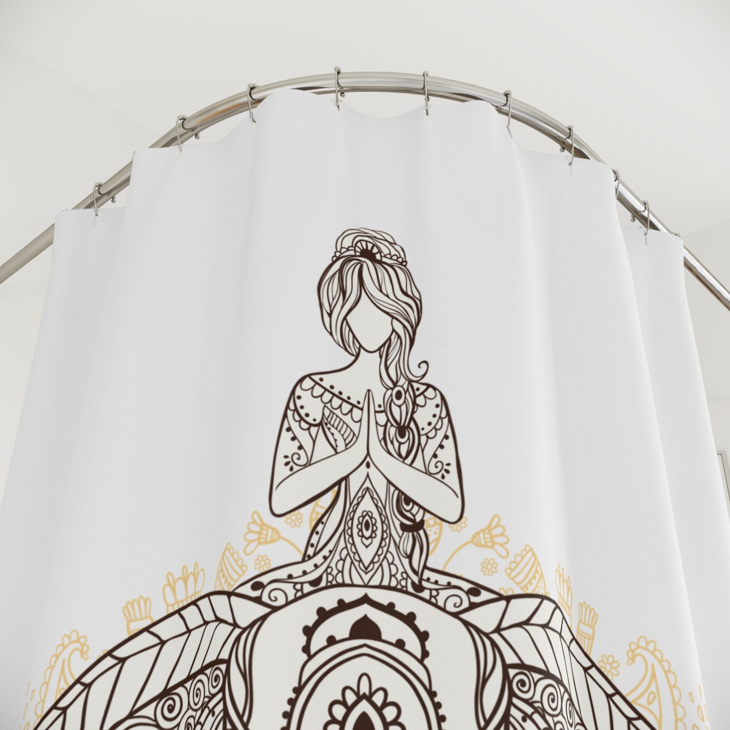 ELEFANT MANDALA - SCHÖNE FRAU • Hochwertiger, Schöner Duschvorhang 180x200 cm Weiss