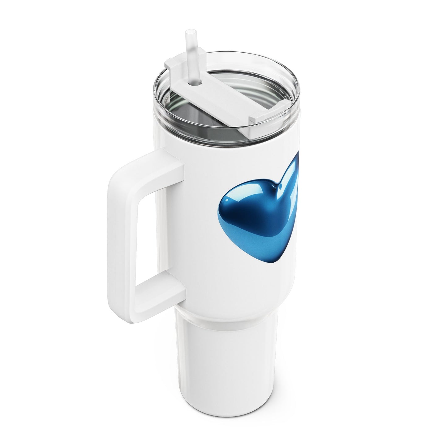 BLAUES HERZ GLÄNZEN 3D ILLUSION • Tumbler mit Henkel & Strohhalm • XXL Reisebecher 1,2L