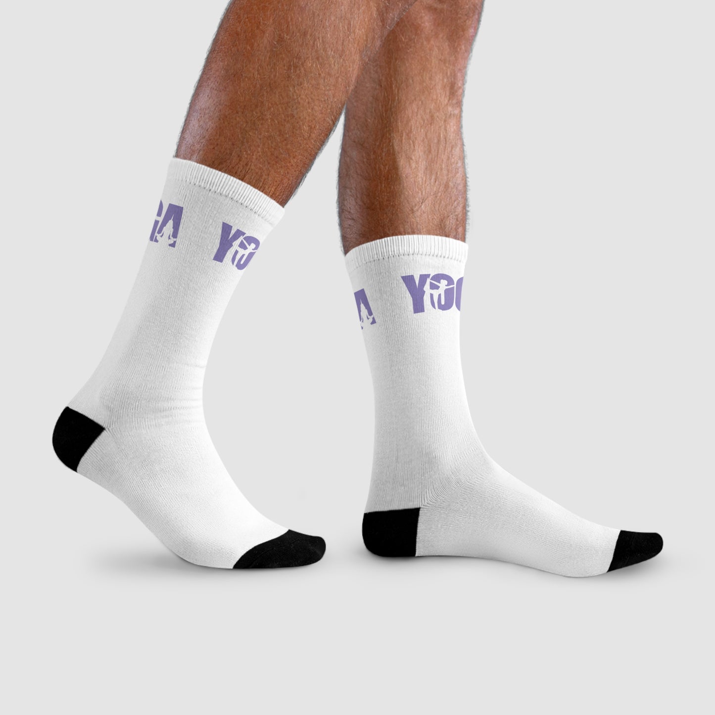 YOGA SCHRIFTZUG LILA VIOLET - MIT YOGA POSEN MOTIV • Yoga Liebhaber Meditations- Yogalehrer Geschenkidee • Spirituelle Socken Weiß mit Motiv