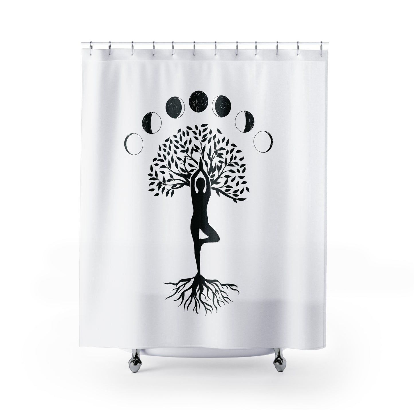 BAUM DES LEBENS MONDPHASEN • Yoga Pose Baum • Duschvorhang 180x200 cm Weiss