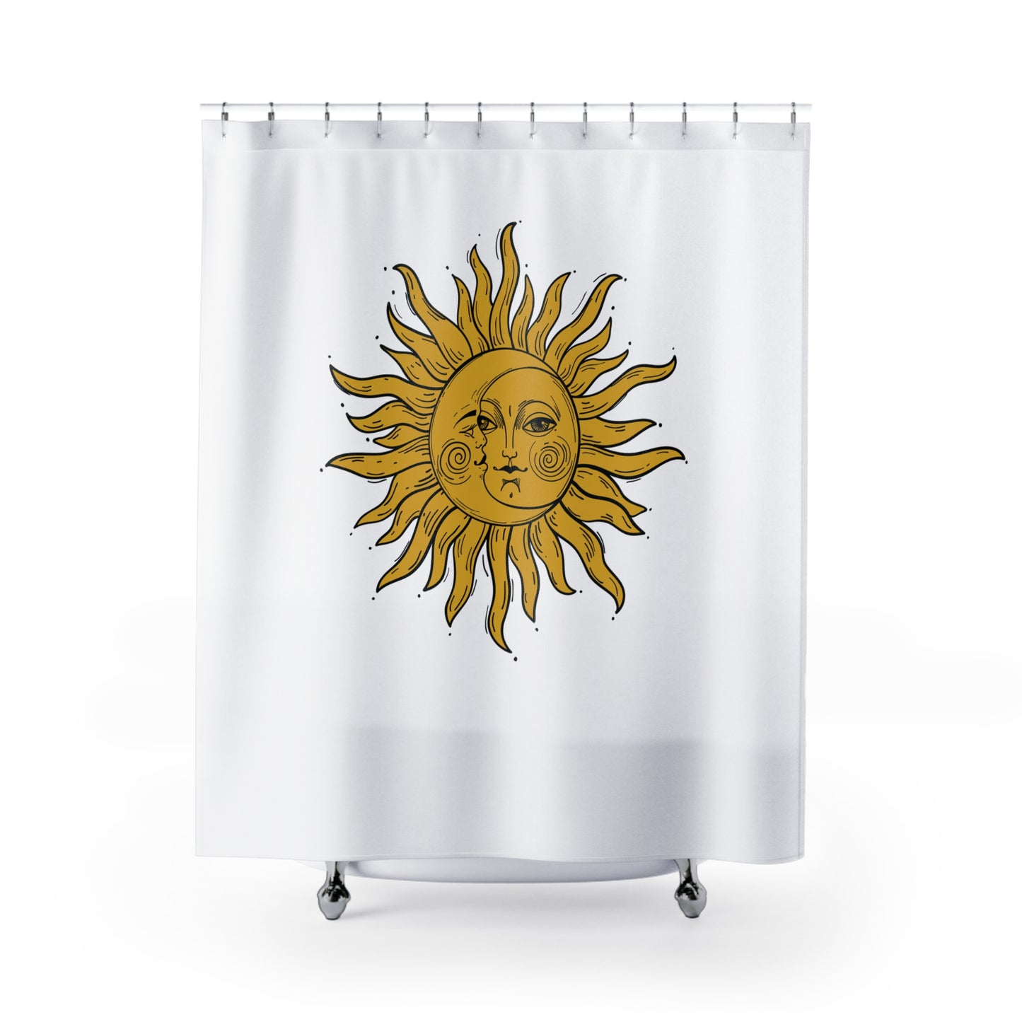 SONNE MOND RETRO CLIPART • Hochwertiger, Schöner Duschvorhang 180x200 cm Weiss