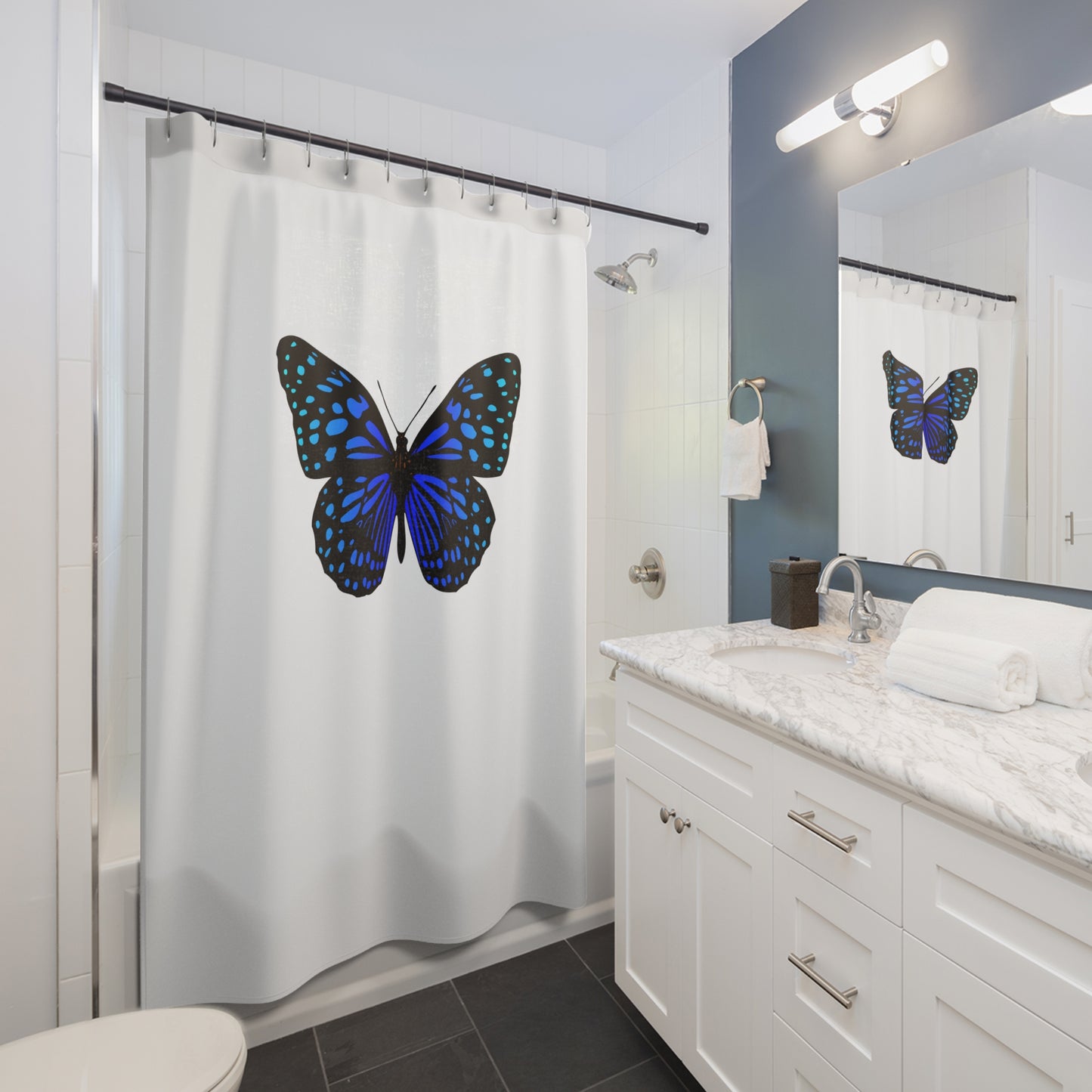 SCHMETTERLING BLAU FALTER CLIPART • Hochwertiger, Schöner Duschvorhang 180x200 cm Weiss