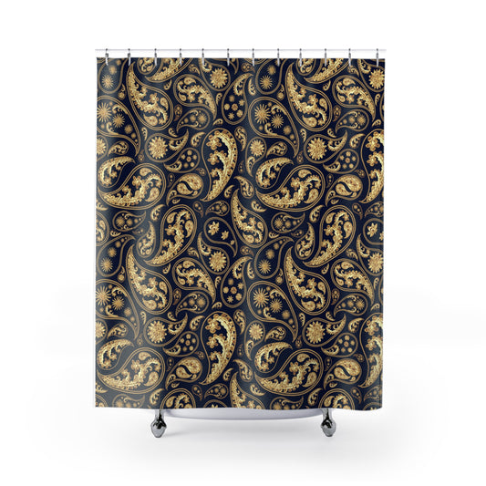 PAISLEY MUSTER GELBGOLD • Hochwertiger, Schöner Duschvorhang 180x200 cm