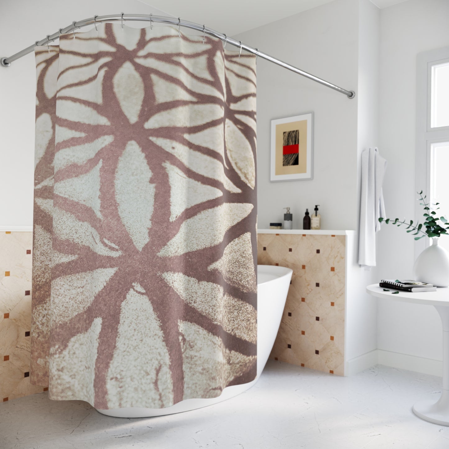 BLUME DES LEBENS SCHATTEN RETRO • Hochwertiger, Schöner Duschvorhang 180x200 cm Beige