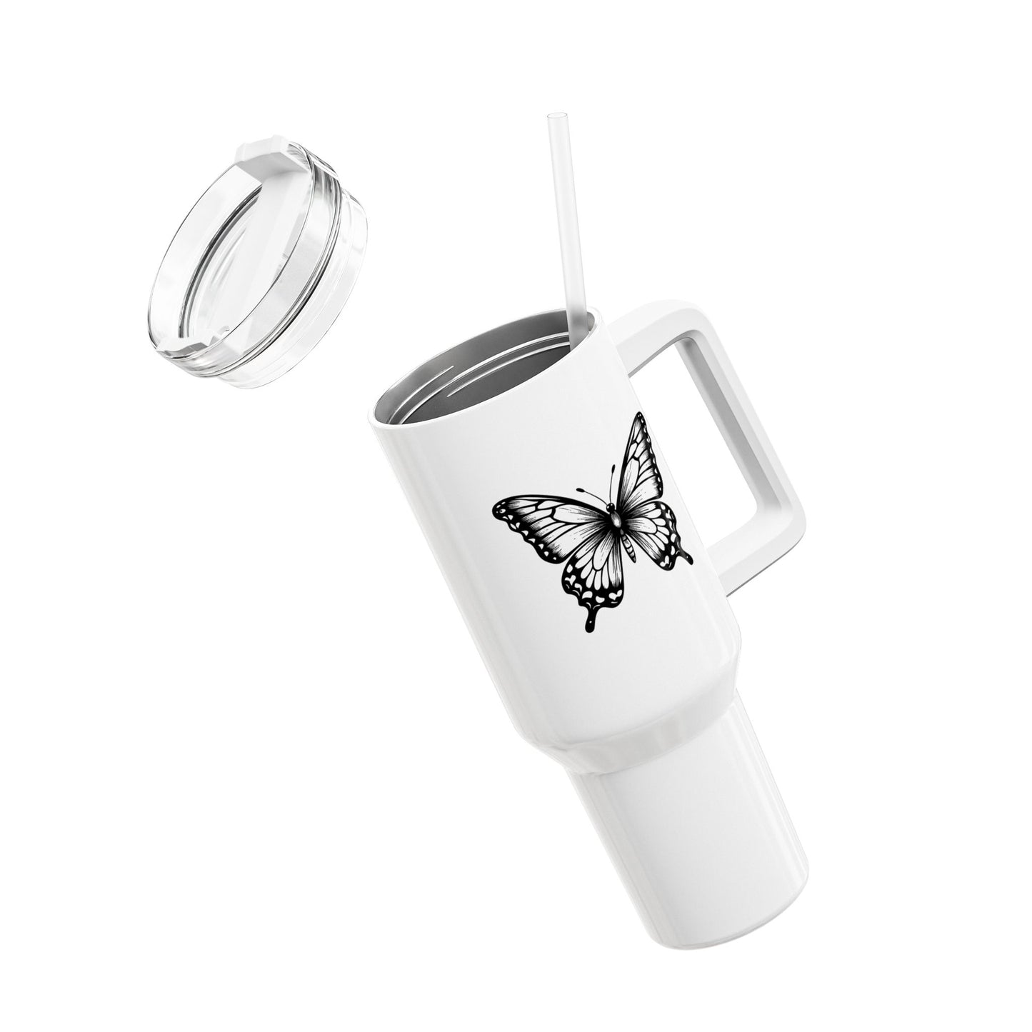 SCHMETTERLING CLIPART BILDCHEN • Tumbler mit Henkel & Strohhalm • XXL Reisebecher 1,2L