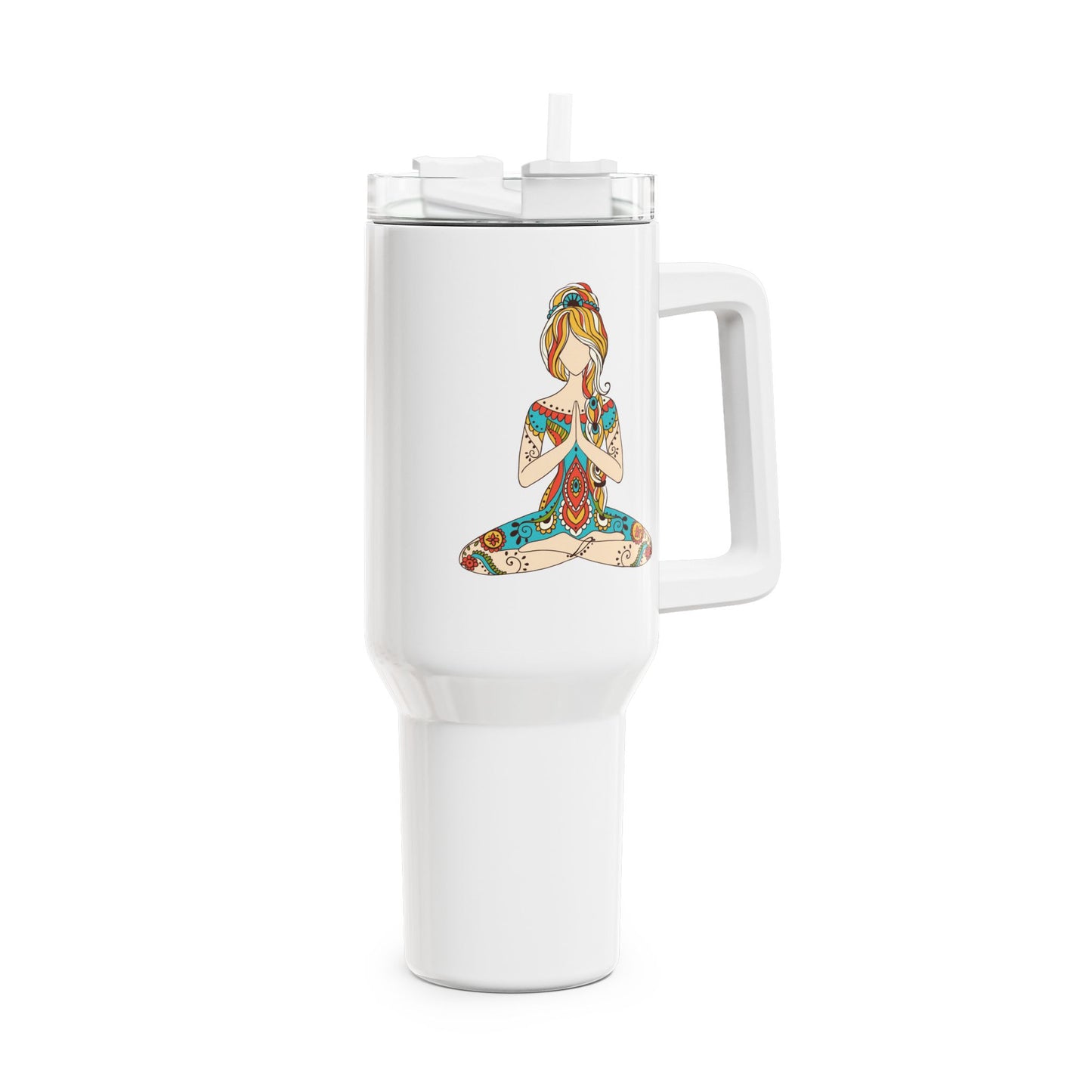 SCHÖNE YOGI FRAU MEDITATIONSPOSE • Tumbler mit Henkel & Strohhalm • XXL Reisebecher 1,2L - YOGA SANTA