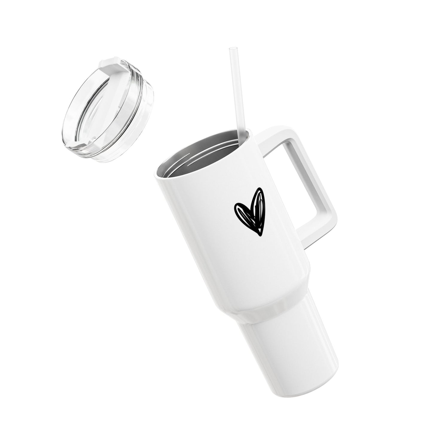 HERZCHEN ZEICHNUNG • Liebesbeweis Geschenk, LOVE Liebesbotschaft • Tumbler mit Henkel & Strohhalm • XXL Reisebecher 1,2L