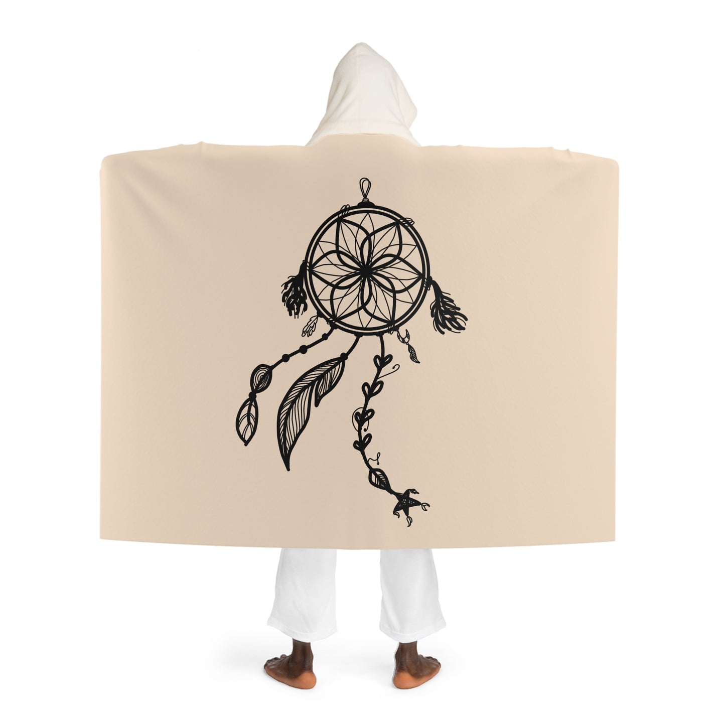 TRAUMFÄNGER INDIANER MOTIV UREINWOHNER TRIBE • Kapuzen Kuscheldecke Beige Creme • Wohndecke Sherpa 130cm x 180cm