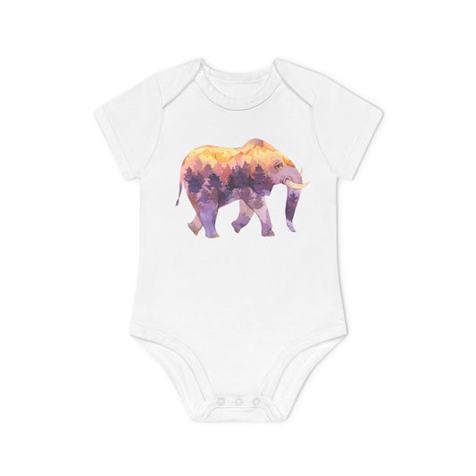 ELEFANT MIT BÄUMEN AQUARELL ZEICHNUNG • Niedlich süßer Baby Body Kurzarm • Mädchen & Jungen • BIO Baumwolle 🌿