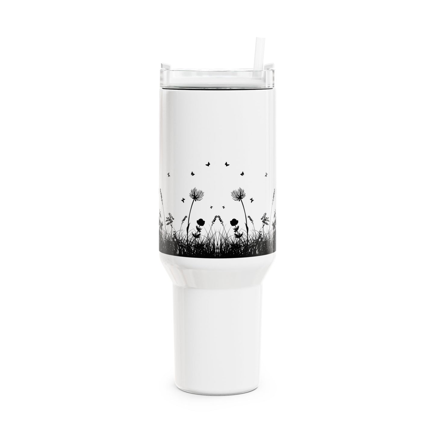BLUMENWIESE SCHMETTERLINGE • Tumbler mit Henkel & Strohhalm • XXL Reisebecher 1,2L