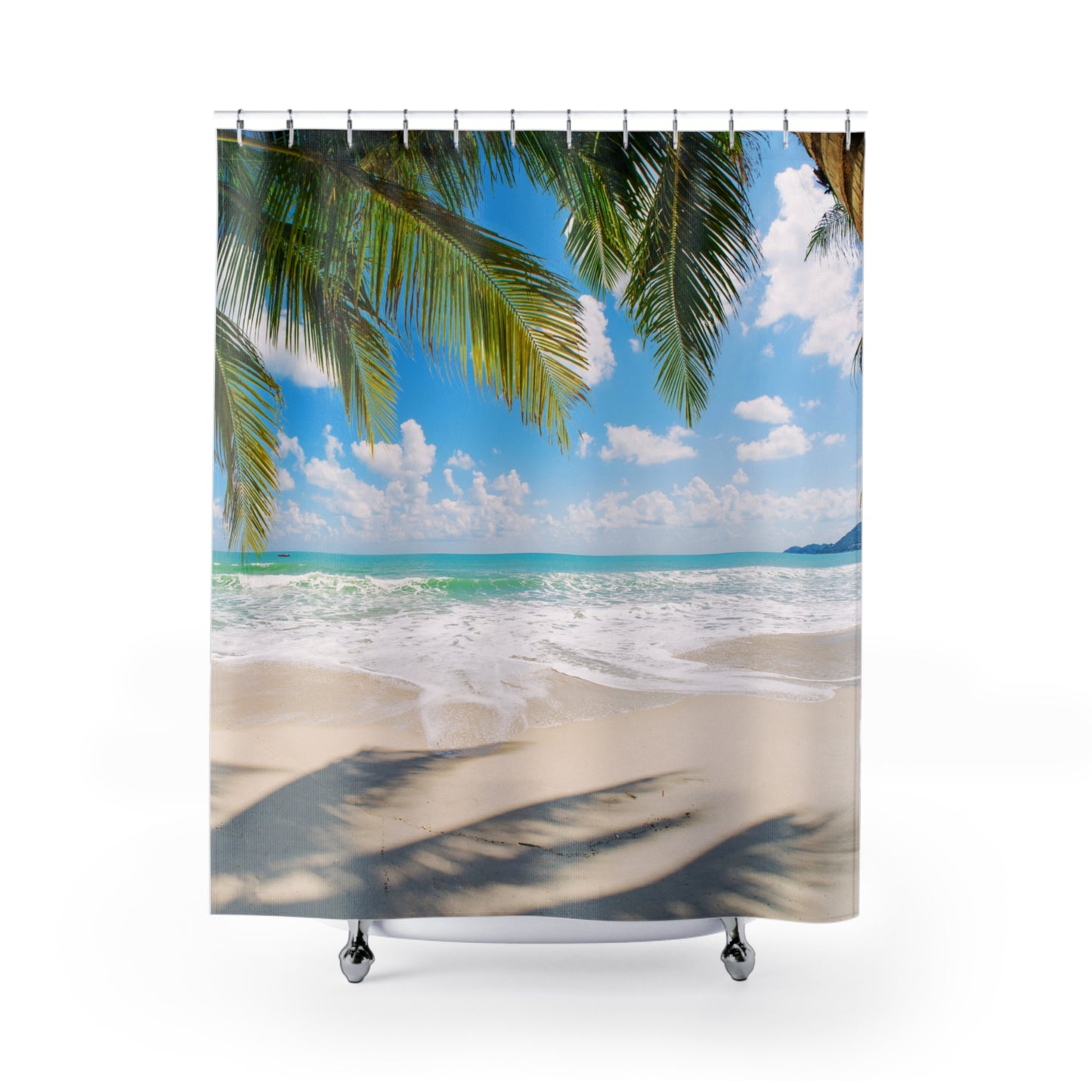 PALMENS STRAND MEER • Urlaubsmotiv • Hochwertiger, Schöner Duschvorhang 180x200 cm Weiss