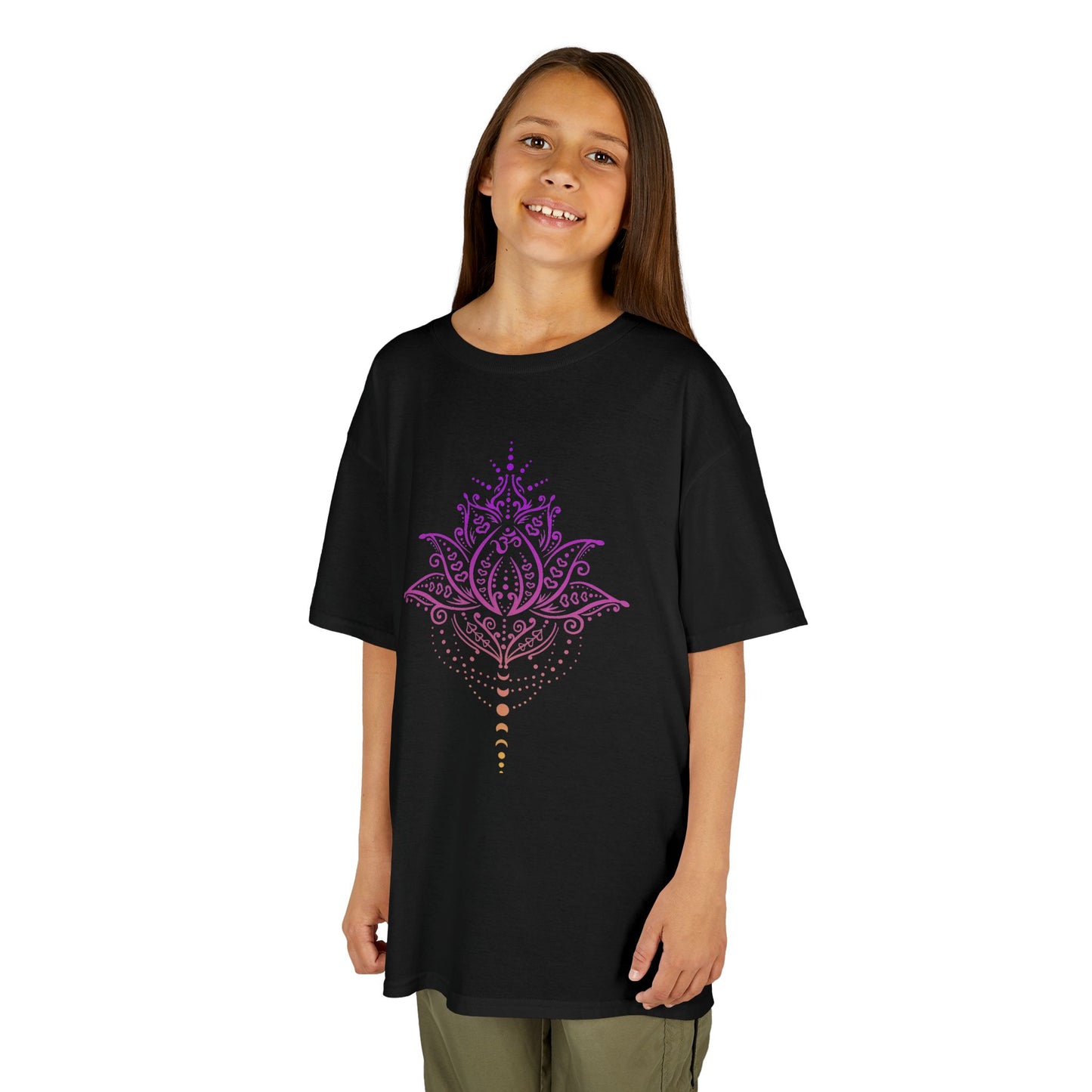 LOTUSBLÜTE MIT MONDPHASEN, Lotusblume Mond LILA VIOLET • Oversize Kinder T-Shirt Mädchen Jungen • BIO Baumwolle 🌿