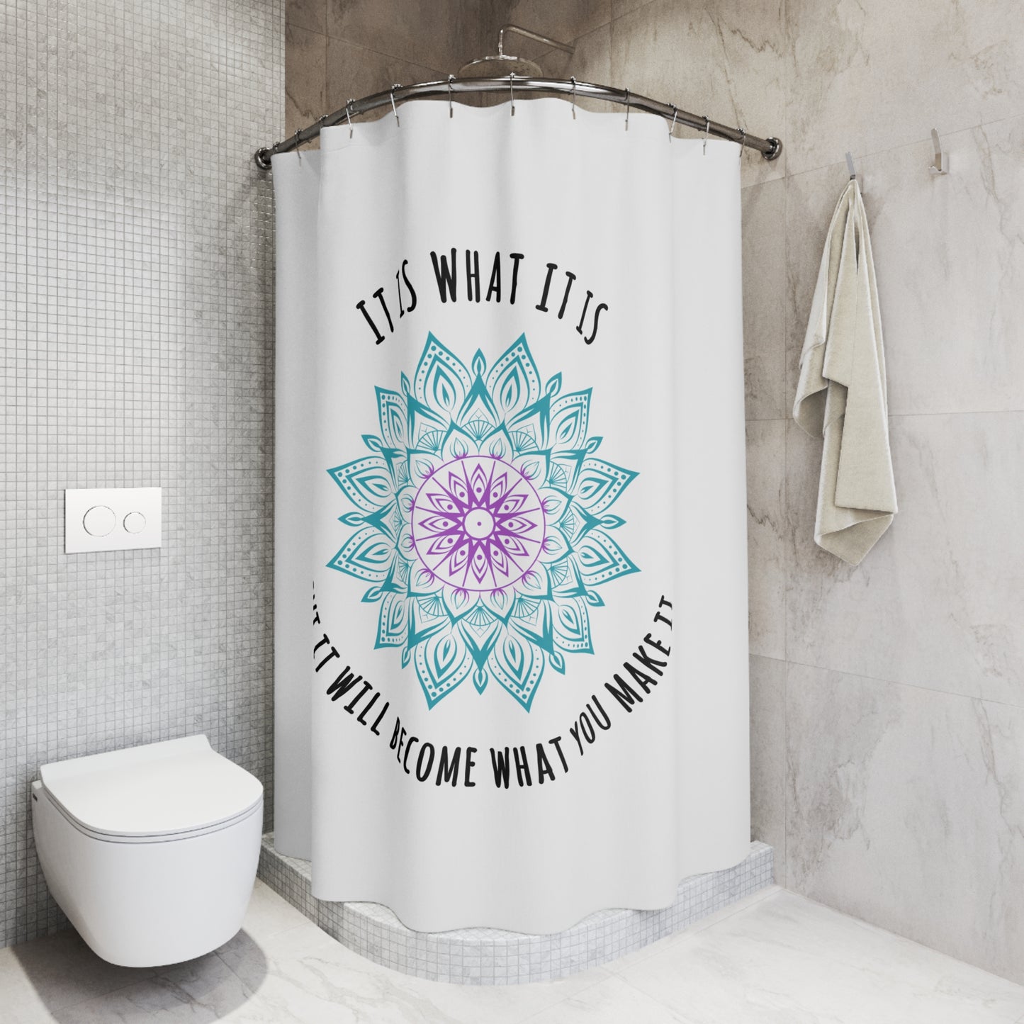 IT IS WHAT IT IS - MANDALA BLUME • Hochwertiger, Schöner Duschvorhang 180x200 cm Weiss