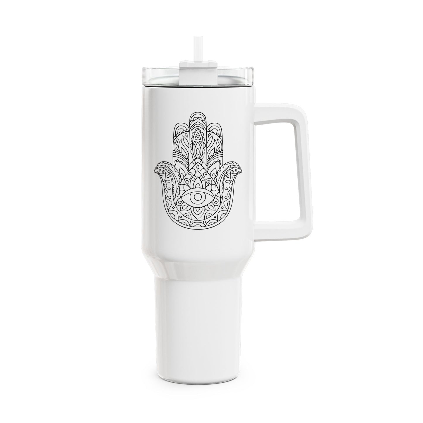 FATIMAS HAND ZEICHNUNG • Tumbler mit Henkel & Strohhalm • XXL Reisebecher 1,2L