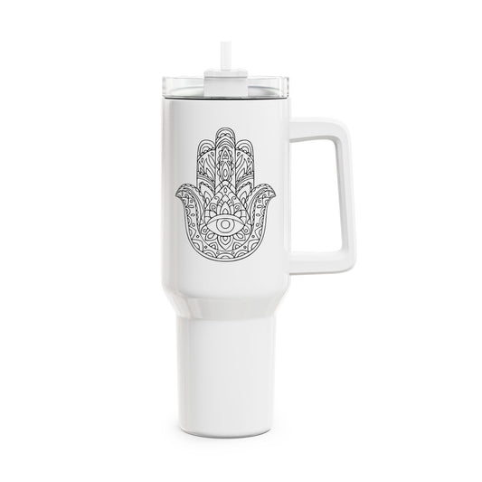 FATIMAS HAND ZEICHNUNG • Tumbler mit Henkel & Strohhalm • XXL Reisebecher 1,2L
