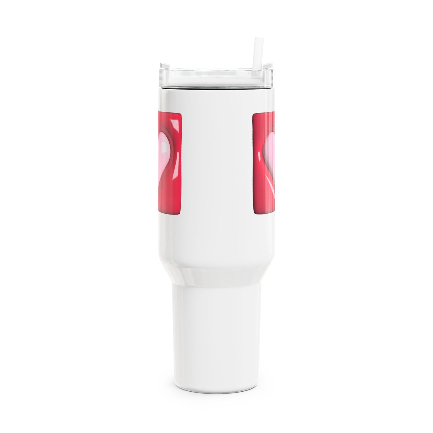 HERZ ROSA PINK 3D Illusion • Tumbler mit Henkel & Strohhalm • XXL Reisebecher 1,2L